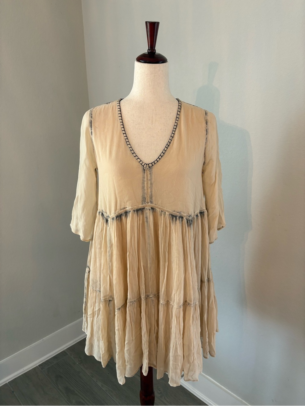 Raga BoHo Bohemian Mini Dress Babydoll Festival Tunic Small Flutter Sleeves